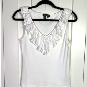 Lauren Jeans Co Ruffle Ribbed Tank Sz L